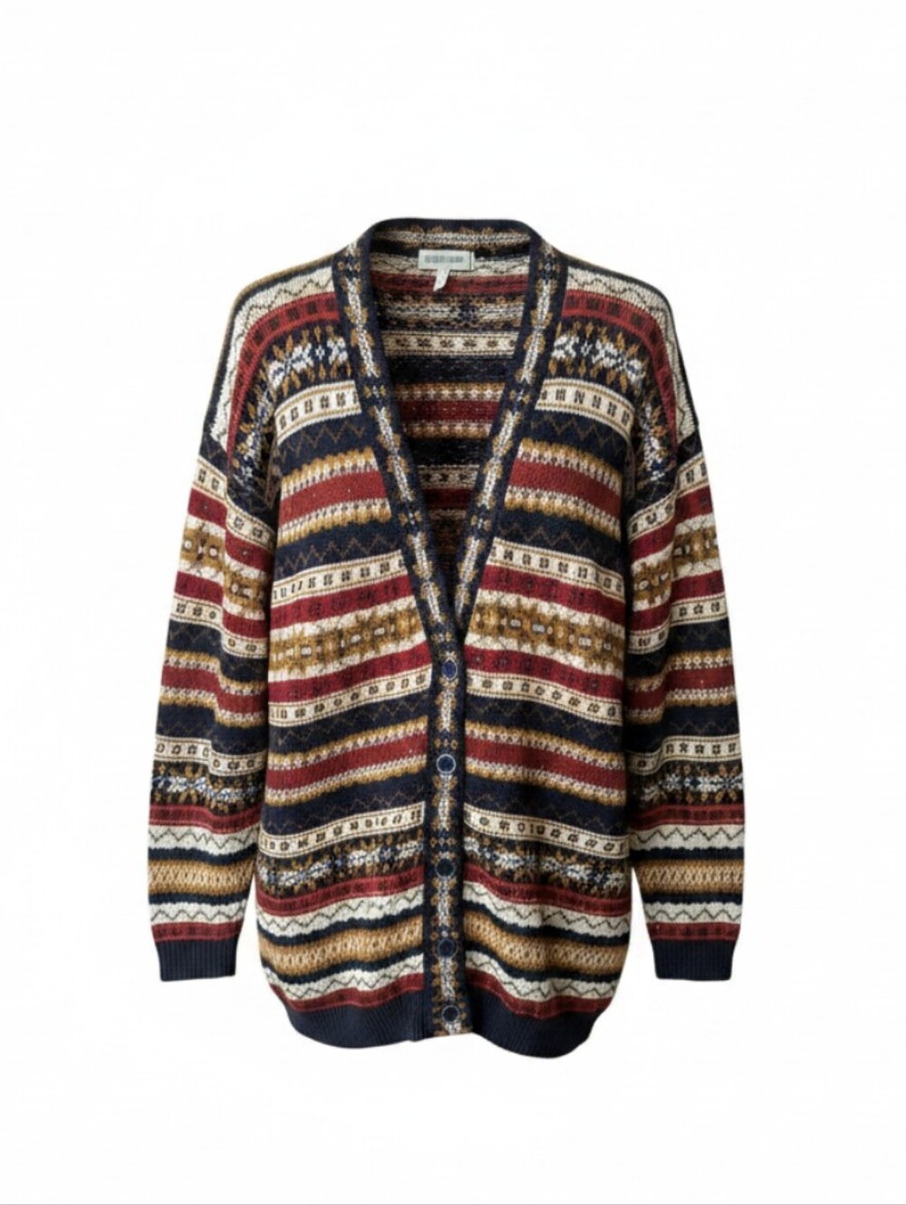 Vtg 90s Country Clothing Multicolor Fair Isle Cardigan Ramie Blend Sweater Sz M